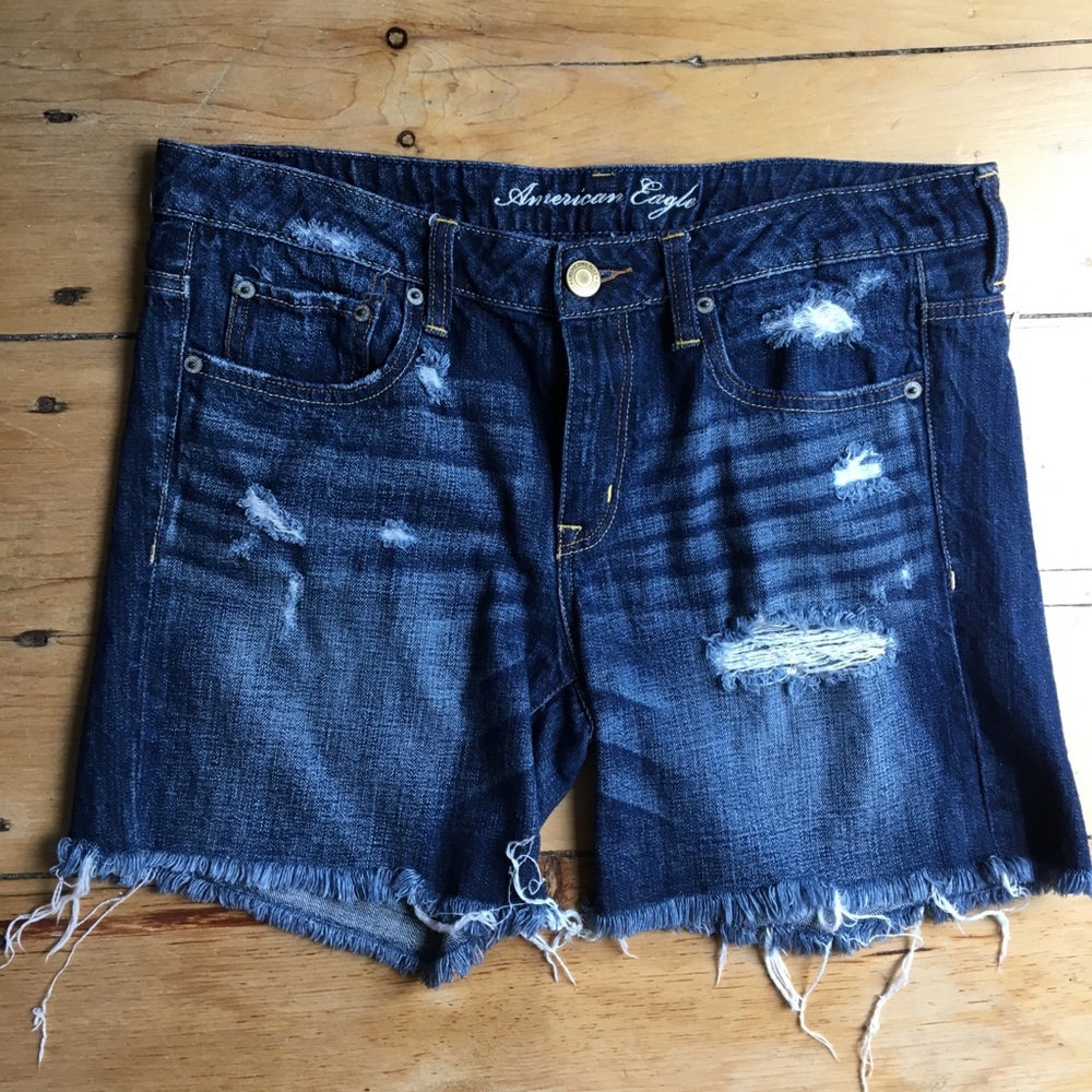 American Eagle Distressed Denim Midi Shorts